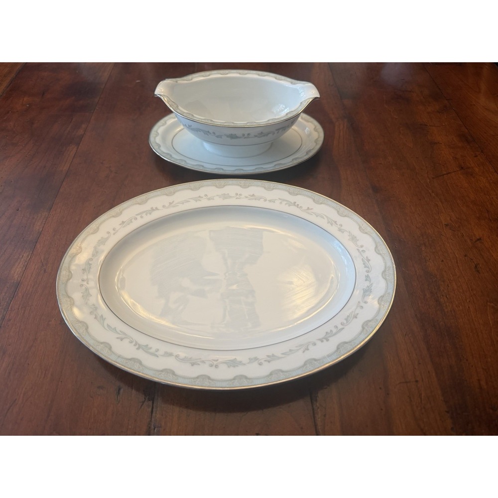 Vintage Noritake Margaret 6243 Oval Serving Platter & Gravy Boat Set Japan